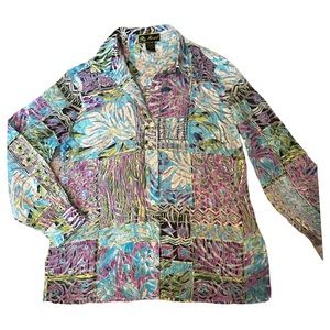 Retro Mirasol Funky Pattern Semi-Sheer Button Down Shirt